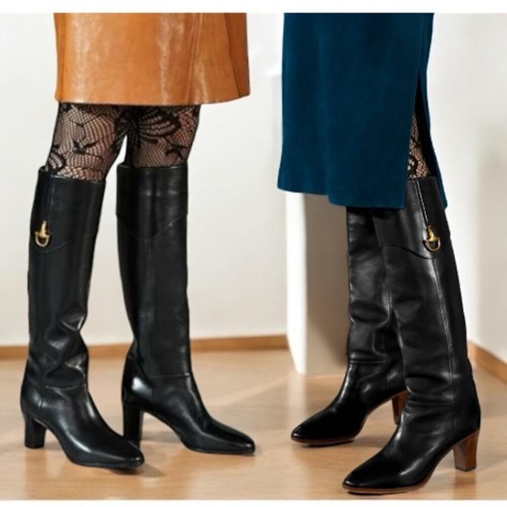Gucci Woman Half horsebit knee length boot in Black Leather size 7.5